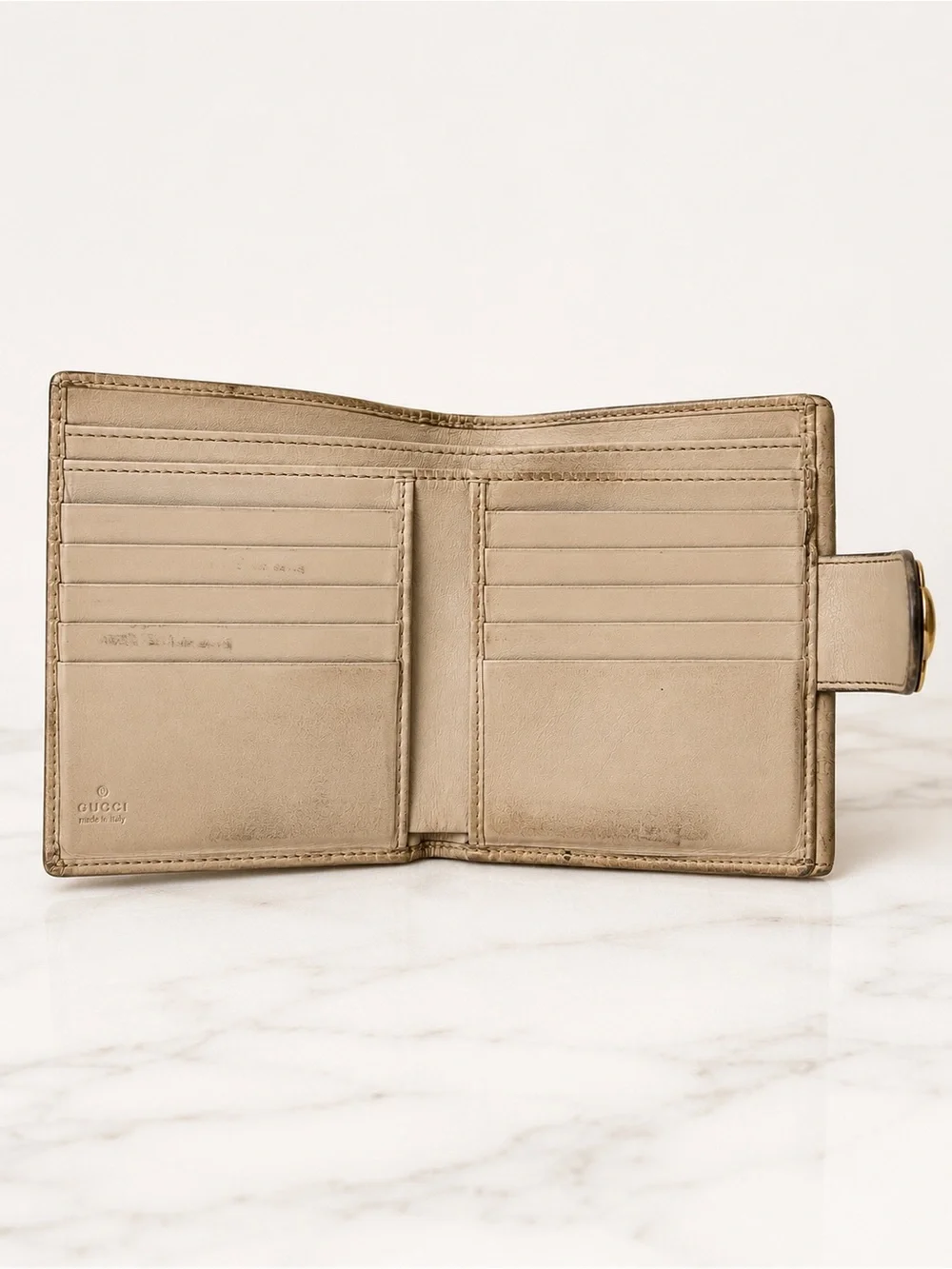 Vintage Gucci GG Monogram Heart Logo Leather Bifold Wallet Beige - Picture 5 of 8